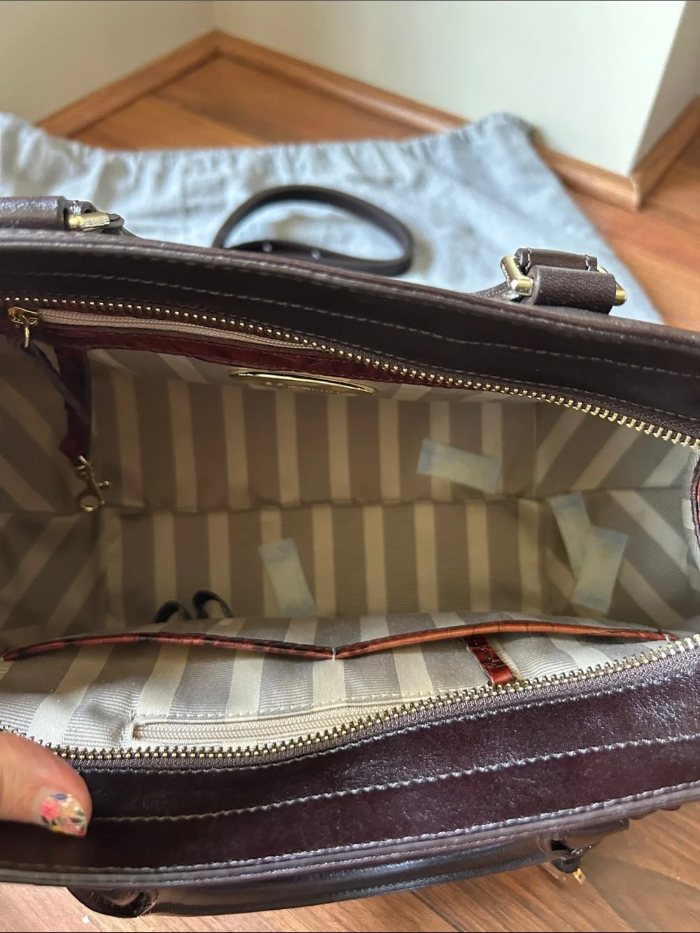 Brahmin Olive, Rust & Brown Croc-Embossed Satchel